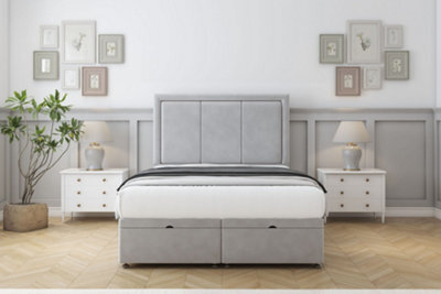 "Comfort Savoy Silver Plush Ottoman Bed Base With 54"" Floor Standing Headboard 4'6 Double" - image 1