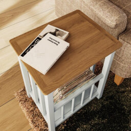 FWSTYLE Oak Magazine Rack Table Cream Linen Ready Assembled - thumbnail 3