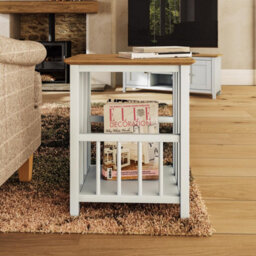 FWSTYLE Oak Magazine Rack Table Cream Linen Ready Assembled - thumbnail 2