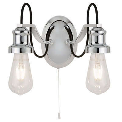 Lighting Collection Olivia 2 Light Wall Light - Chrome With Black Braided Cable - image 1