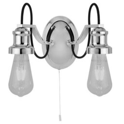 Lighting Collection Olivia 2 Light Wall Light - Chrome With Black Braided Cable - thumbnail 2