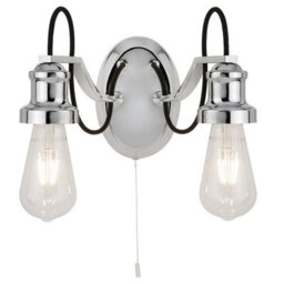 Lighting Collection Olivia 2 Light Wall Light - Chrome With Black Braided Cable