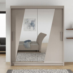 Westa Xiv 200Cm Sliding Door Wardrobe With Mirrors Modern Bedroom Storage With Hanging Rails And Shelves Cashmere - thumbnail 1