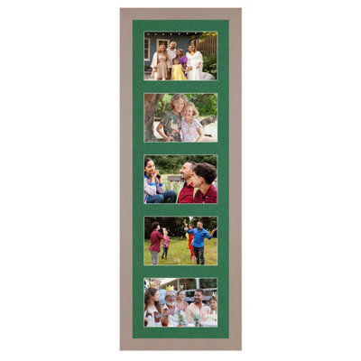 AK Frames 26X8 Rose Gold Modern Multi Photo Frame With Emerald Mount - Holds 5 Apertures (5X) 6X4 Photos - image 1