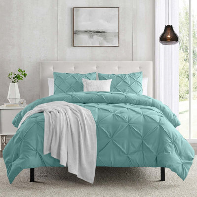 Ameha Pintuck Duvet Cover Set With Pillowcase & Anti-Allergic Microfiber Pinch Pleat Diamond Sage Green King 230X220Cm - image 1
