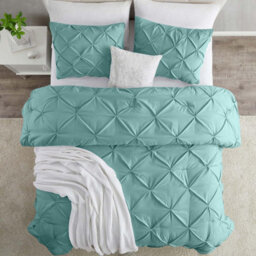 Ameha Pintuck Duvet Cover Set With Pillowcase & Anti-Allergic Microfiber Pinch Pleat Diamond Sage Green King 230X220Cm - thumbnail 3