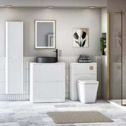 Royal Bathrooms Avenza 600mm Matt White Floor Standing Countertop Bathroom Vanity Unit 2 Drawer With Art Round Black Basin - thumbnail 4