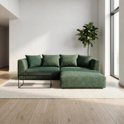 Abakus Direct Tokyo Corner Sofa In Olive Green Brushed Tweed Fabric With Deep Seat And Plush Cushioning