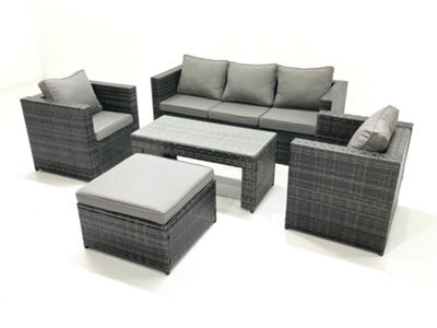 Fimous Rattan Garden Furniture Set Outdoor Lounger Sofa With Coffee Table 2 Armchair Big Footstool Dark Grey Mixed - image 1