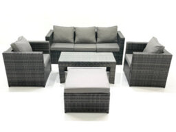 Fimous Rattan Garden Furniture Set Outdoor Lounger Sofa With Coffee Table 2 Armchair Big Footstool Dark Grey Mixed - thumbnail 2
