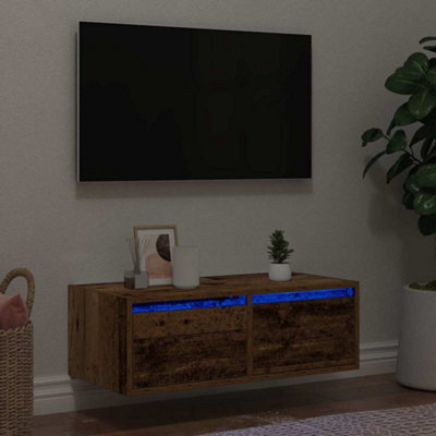 Berkfield Tv Cabinet With Led Lights Old Wood 75X35.5X25 Cm - image 1