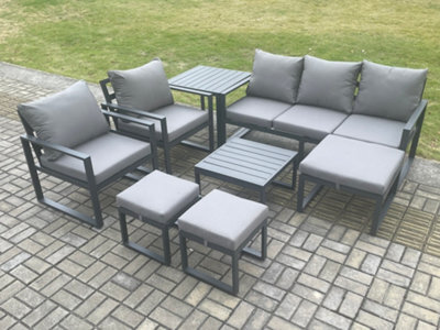 Fimous Aluminium Outdoor Lounge Sofa Set Garden Furniture Sets With Square Coffee Table 2 Chairs 3 Footstools Side Table - image 1