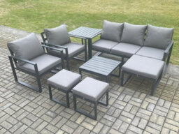 Fimous Aluminium Outdoor Lounge Sofa Set Garden Furniture Sets With Square Coffee Table 2 Chairs 3 Footstools Side Table - thumbnail 1