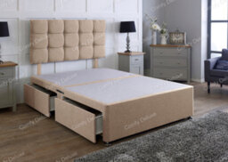 Comfy Deluxe 4Ft Beige Linen  Small Double Divan Bed Base With Headboard 4 Drawers