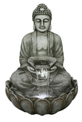 Outdoor Living UK Solar Grey Sitting Buddha Oriental Water Feature Without Cover
