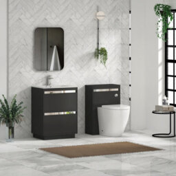 Royal Bathrooms Orion 600mm Matt Obsidian Black 2 Drawer Floor Standing Vanity Unit With Carrara White Basin & Chrome Accent Trim - thumbnail 3