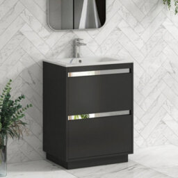 Royal Bathrooms Orion 600mm Matt Obsidian Black 2 Drawer Floor Standing Vanity Unit With Carrara White Basin & Chrome Accent Trim - thumbnail 6