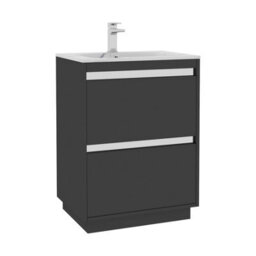 Royal Bathrooms Orion 600mm Matt Obsidian Black 2 Drawer Floor Standing Vanity Unit With Carrara White Basin & Chrome Accent Trim - thumbnail 7