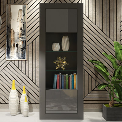 Creative Furniture Illume Display Cabinet 170Cm - Dark Grey With Gloss Doors - image 1