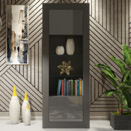 Creative Furniture Illume Display Cabinet 170Cm - Dark Grey With Gloss Doors