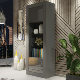 Creative Furniture Illume Display Cabinet 170Cm - Dark Grey With Gloss Doors - thumbnail 5