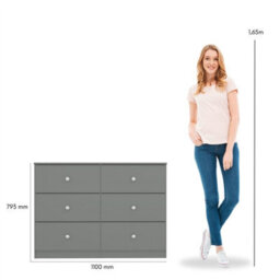 Denver Grey Gloss 6 Drawer Chest Of Drawers Modern Bedroom Furniture Storage - thumbnail 6
