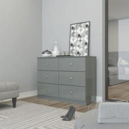 Denver Grey Gloss 6 Drawer Chest Of Drawers Modern Bedroom Furniture Storage - thumbnail 5