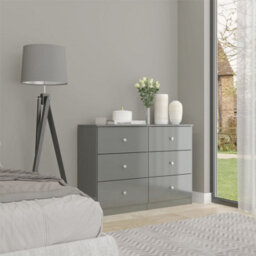 Denver Grey Gloss 6 Drawer Chest Of Drawers Modern Bedroom Furniture Storage - thumbnail 4