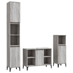 Berkfield 3 Piece Bathroom Furniture Set Grey Sonoma Engineered Wood - thumbnail 2