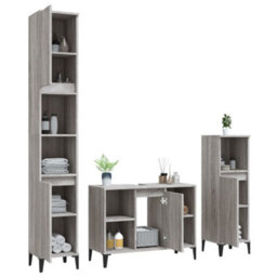 Berkfield 3 Piece Bathroom Furniture Set Grey Sonoma Engineered Wood - thumbnail 3