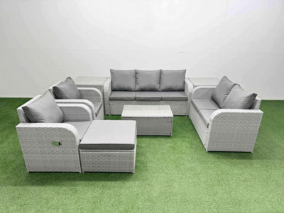 Fimous Pe Rattan Garden Furniture Set Adjustable Chair Sofa 2 Seater Sofa Lounge Set Oblong Coffee Table Big Stool 2 Side Table - image 1