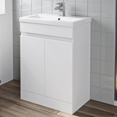 Affine 600mm Freestanding Vanity Unit Basin Sink Bathroom Storage Cabinet Gloss White - image 1