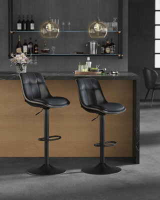 Songmics Set Of 2 Kitchen Seating, Quilted Synthetic Leather Bar Stools, Height Adjustable Swivel, Backrest & Footrest, Ink Black - image 1