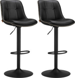 Songmics Set Of 2 Kitchen Seating, Quilted Synthetic Leather Bar Stools, Height Adjustable Swivel, Backrest & Footrest, Ink Black - thumbnail 8
