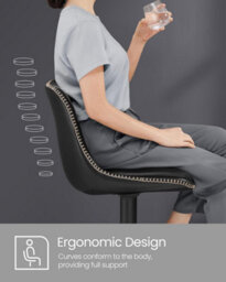 Songmics Set Of 2 Kitchen Seating, Quilted Synthetic Leather Bar Stools, Height Adjustable Swivel, Backrest & Footrest, Ink Black - thumbnail 4
