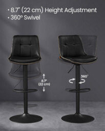 Songmics Set Of 2 Kitchen Seating, Quilted Synthetic Leather Bar Stools, Height Adjustable Swivel, Backrest & Footrest, Ink Black - thumbnail 6
