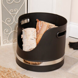 Dibor Contemporary Matte Black Fireplace Coal, Log Storage And Kindling Bucket Basket H29 X W35Cm - thumbnail 3