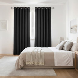 Oxford Homeware Plain Black 230Gsm Blackout Curtain Thermal Insulated Eyelet For Living Room Curtain Pair (W)168Cm X (L)228Cm - thumbnail 9