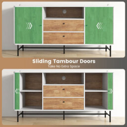 Costway Wooden Buffet Cabinet Storage Sideboard Bar Station W/ Sliding Tambour Doors - thumbnail 5