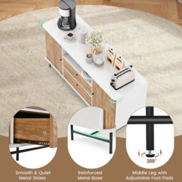 Costway Wooden Buffet Cabinet Storage Sideboard Bar Station W/ Sliding Tambour Doors - thumbnail 8