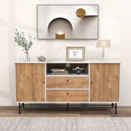 Costway Wooden Buffet Cabinet Storage Sideboard Bar Station W/ Sliding Tambour Doors