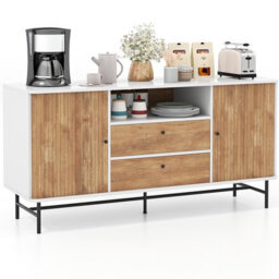 Costway Wooden Buffet Cabinet Storage Sideboard Bar Station W/ Sliding Tambour Doors - thumbnail 2