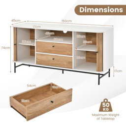 Costway Wooden Buffet Cabinet Storage Sideboard Bar Station W/ Sliding Tambour Doors - thumbnail 3