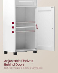 Songmics Tall Bathroom Cabinet Free Standing, Slim Bathroom Storage Cupboard, Open Shelf, Glass Door, Space-Saving, Cloud White - thumbnail 4