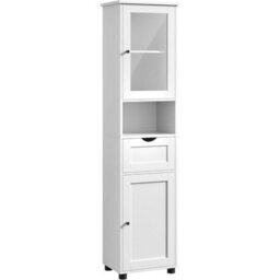 Songmics Tall Bathroom Cabinet Free Standing, Slim Bathroom Storage Cupboard, Open Shelf, Glass Door, Space-Saving, Cloud White - thumbnail 6