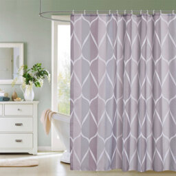Neel Blue Lattice Grey Polyester Shower Curtain, Water-Resistant Bathroom Curtain With 12 Hooks - 180X180Cm - thumbnail 8