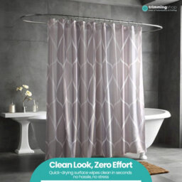 Neel Blue Lattice Grey Polyester Shower Curtain, Water-Resistant Bathroom Curtain With 12 Hooks - 180X180Cm - thumbnail 9