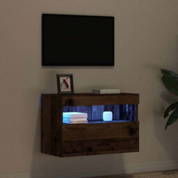 Berkfield Stylish Tv Wall Cabinet With Led Lights Old Wood 60X30X40 Cm - thumbnail 6