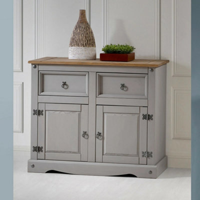Waxed Solid Pine Sideboard, 2 Door Wooden Storage Dresser Cabinet - image 1