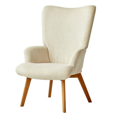 Nordlys Solid Wood And Beige Corduroy Lounge Chair Modern Design Style Living Room - image 1